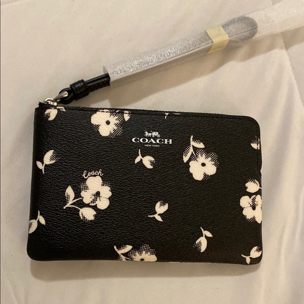 Coach Black and White Floral Wristlet Clutch